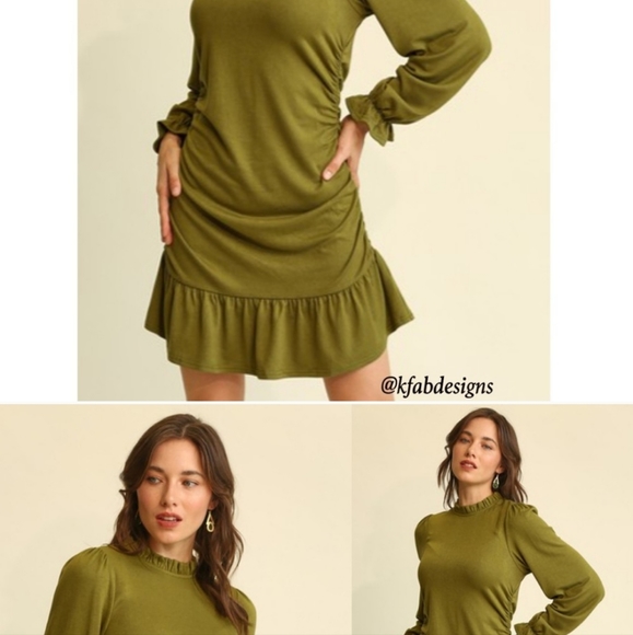 NWT Green Ruche Dress - Picture 3 of 5